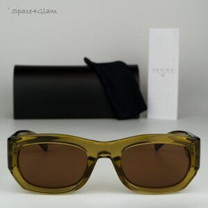 NEW Saint Laurent SL713 004 Clear Acid Green Brown Rectangle Unisex Sunglasses